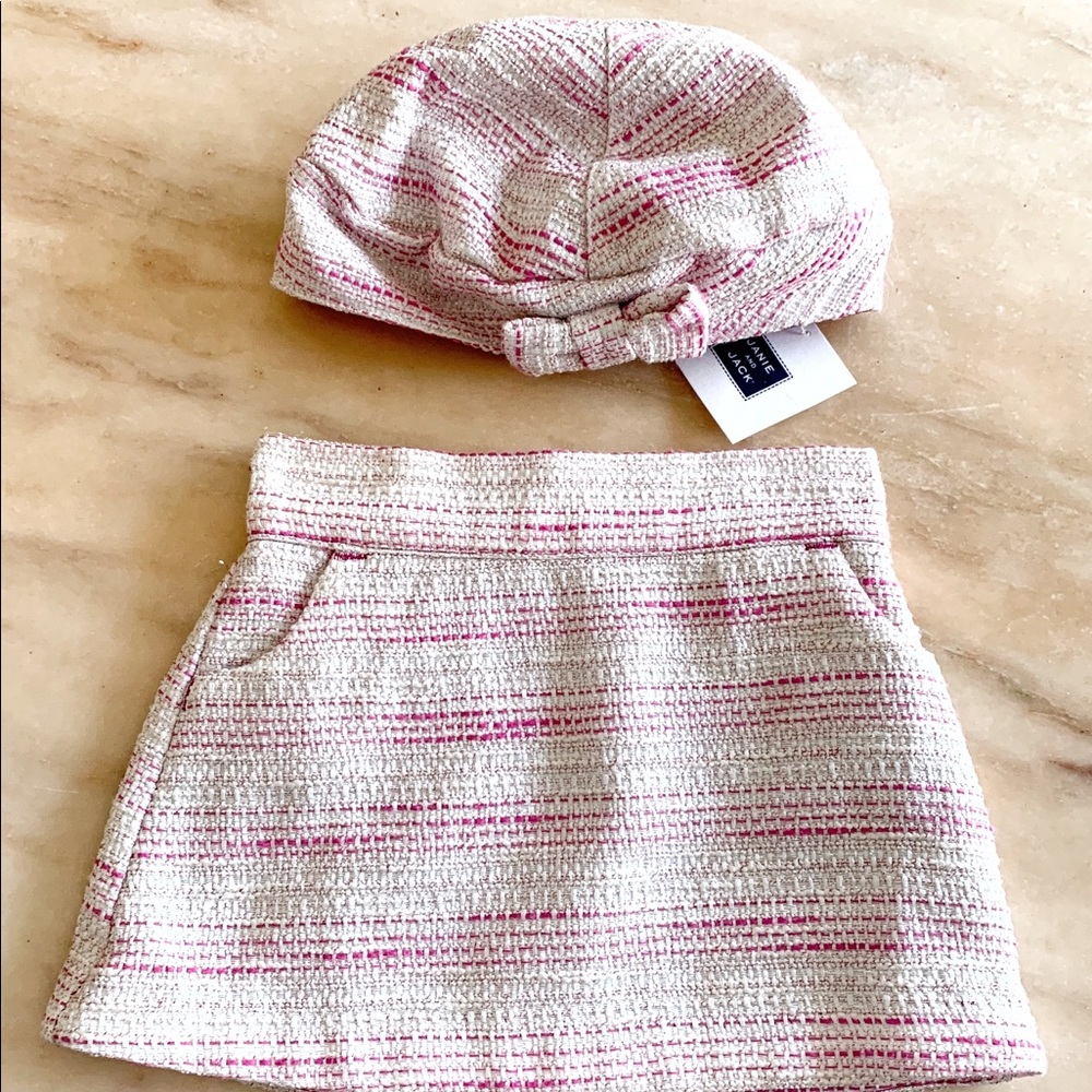 Janie and Jack pink tweed skirt and hat